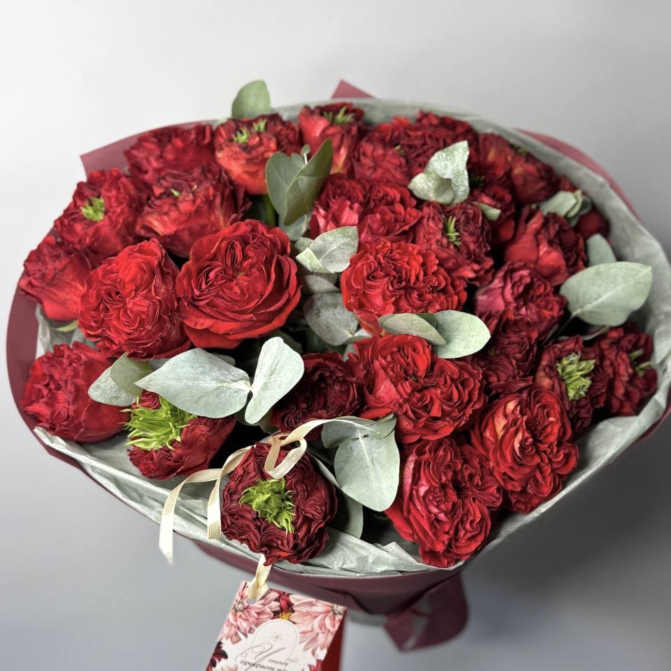 Букет троянд Ред Монстр 25 шт, Евкаліпт image