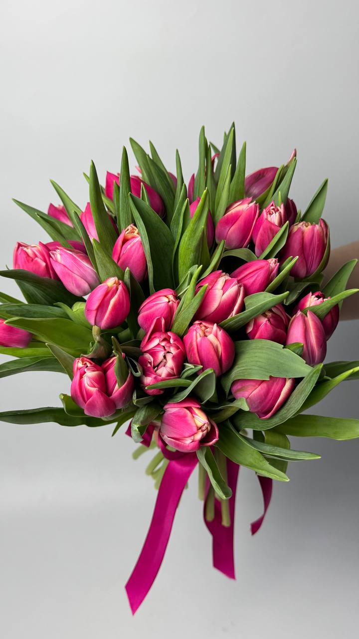 Букет тюльпанів Колумбус 31 шт, Евкаліпт: Тюльпани (Рожевий) - 31.