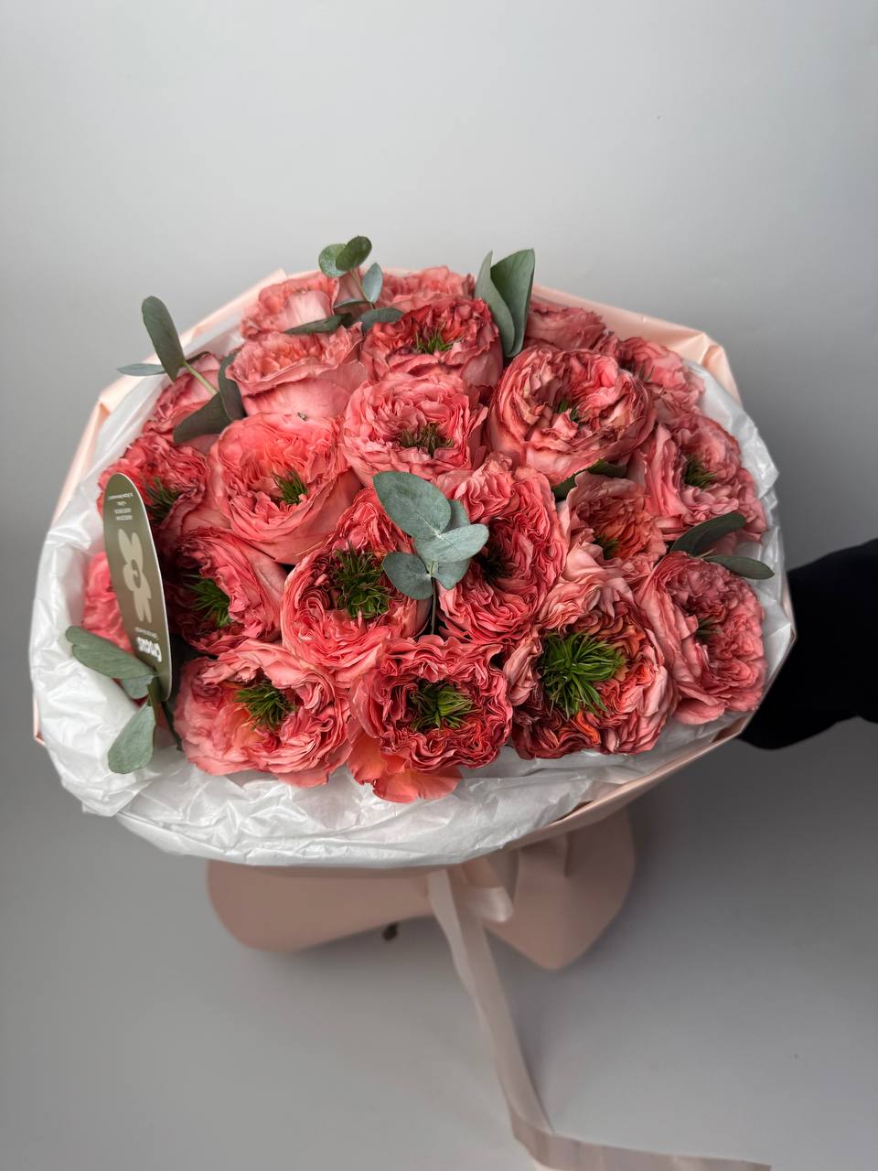 Букет троянд Мандарин Експрешн 25 шт, Евкаліпт image