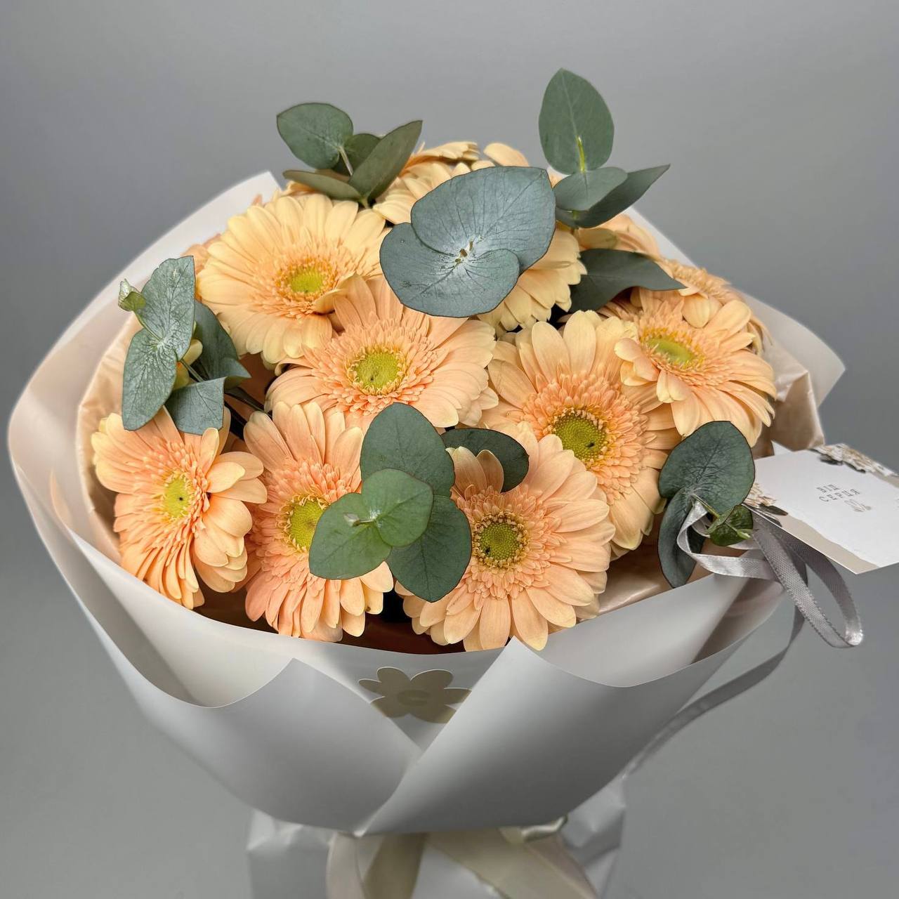 Букет гербер Кремовий 13 шт, евкаліпт image