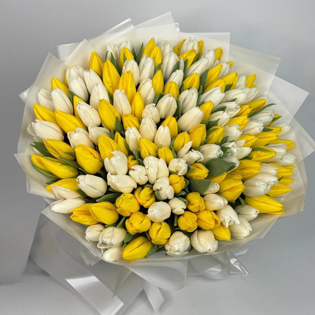 Букет біло-жовтих тюльпанів 101 шт image