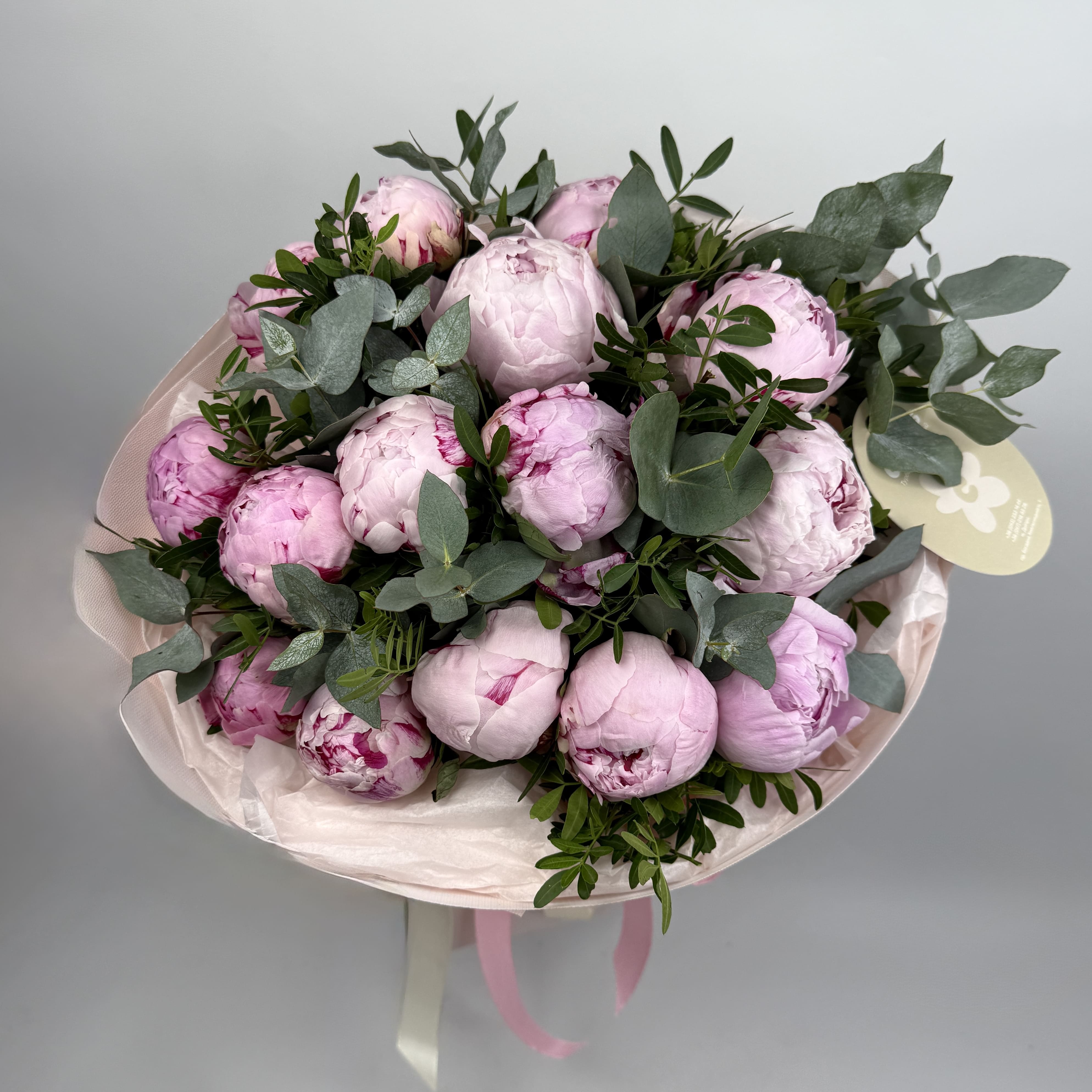 Букет півоній рожевих 15 шт, Зелень: Півонія (Рожевий) - 15.