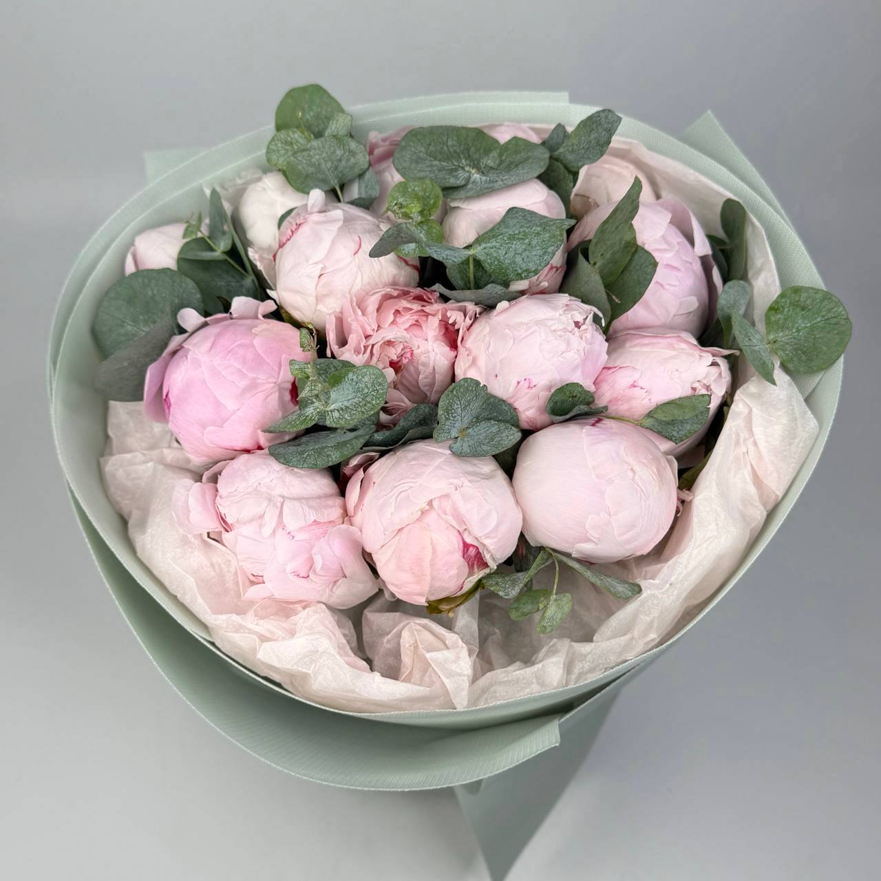 Букет півоній рожевих 15 шт, Зелень: Півонія (Рожевий) - 15.